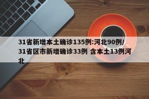 31省新增本土确诊135例:河北90例/31省区市新增确诊33例 含本土13例河北